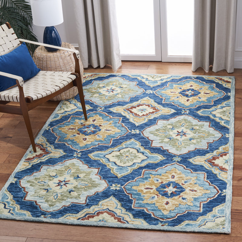 World Menagerie Deacon Damask Hand Tufted Wool Navy Area Rug & Reviews Wayfair